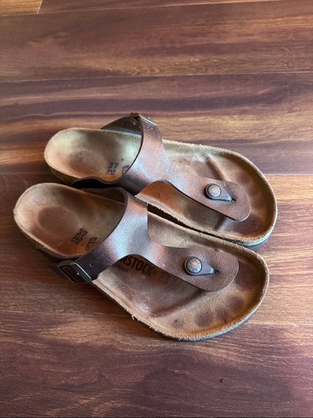 Birkenstock Brown Leather Thong Sandals with Buckle Size EU 37